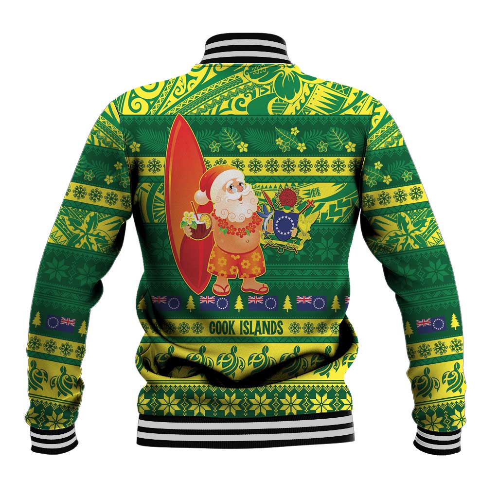 Cook Islands Christmas Baseball Jacket Surfing Santa Mere Kiritimiti LT14 - Polynesian Pride