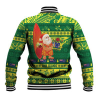 Cook Islands Christmas Baseball Jacket Surfing Santa Mere Kiritimiti LT14 - Polynesian Pride