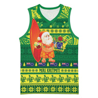 Cook Islands Christmas Basketball Jersey Surfing Santa Mere Kiritimiti LT14 Unisex Green - Polynesian Pride