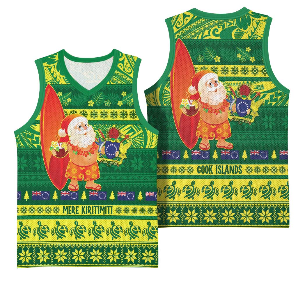 Cook Islands Christmas Basketball Jersey Surfing Santa Mere Kiritimiti LT14 - Polynesian Pride