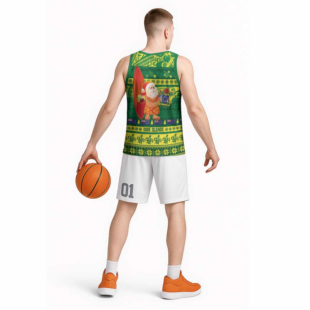 Cook Islands Christmas Basketball Jersey Surfing Santa Mere Kiritimiti LT14 - Polynesian Pride