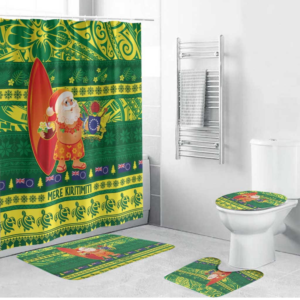 Cook Islands Christmas Bathroom Set Surfing Santa Mere Kiritimiti LT14 Bathroom Set (4 pcs) Green - Polynesian Pride