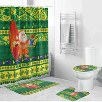 Cook Islands Christmas Bathroom Set Surfing Santa Mere Kiritimiti LT14 Bathroom Set (4 pcs) Green - Polynesian Pride