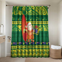 Cook Islands Christmas Bathroom Set Surfing Santa Mere Kiritimiti LT14 Shower Curtain Only Green - Polynesian Pride