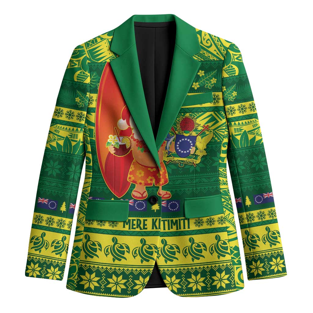 Cook Islands Christmas Blazer Surfing Santa Mere Kiritimiti LT14 Unisex Green - Polynesian Pride