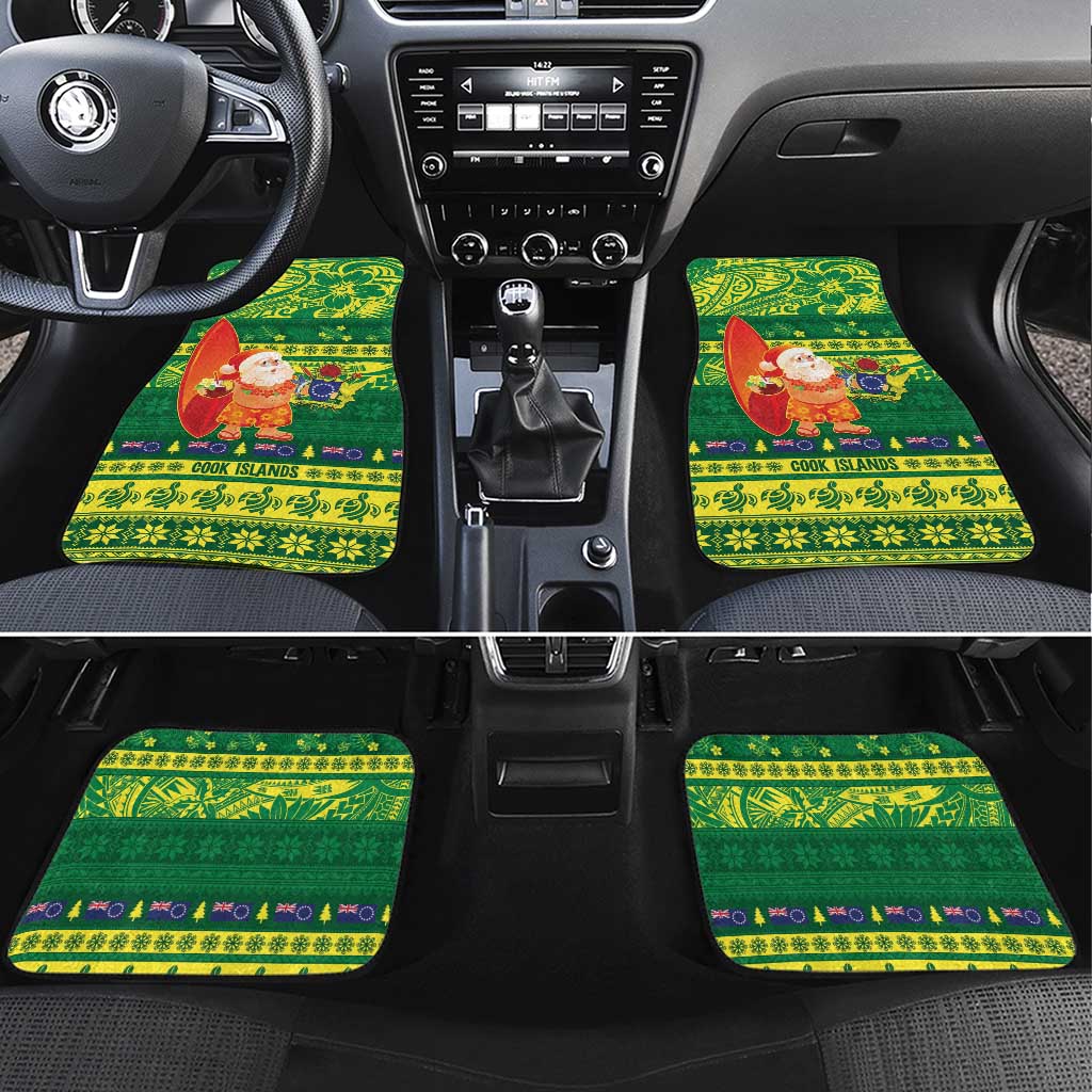 Cook Islands Christmas Car Mats Surfing Santa Mere Kiritimiti LT14 Set 4pcs Green - Polynesian Pride