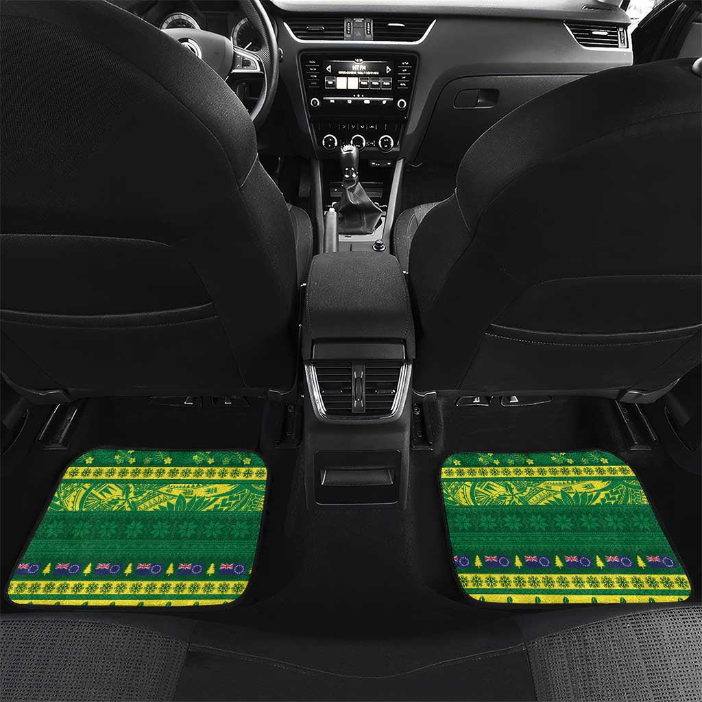 Cook Islands Christmas Car Mats Surfing Santa Mere Kiritimiti LT14 Set 2pcs - Back Green - Polynesian Pride