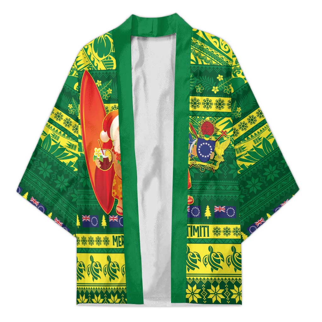 Cook Islands Christmas Kimono Surfing Santa Mere Kiritimiti LT14 Unisex Green - Polynesian Pride