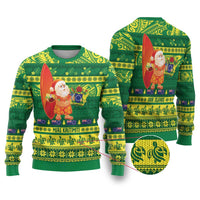 Cook Islands Christmas Ugly Christmas Sweater Surfing Santa Mere Kiritimiti LT14 Green - Polynesian Pride