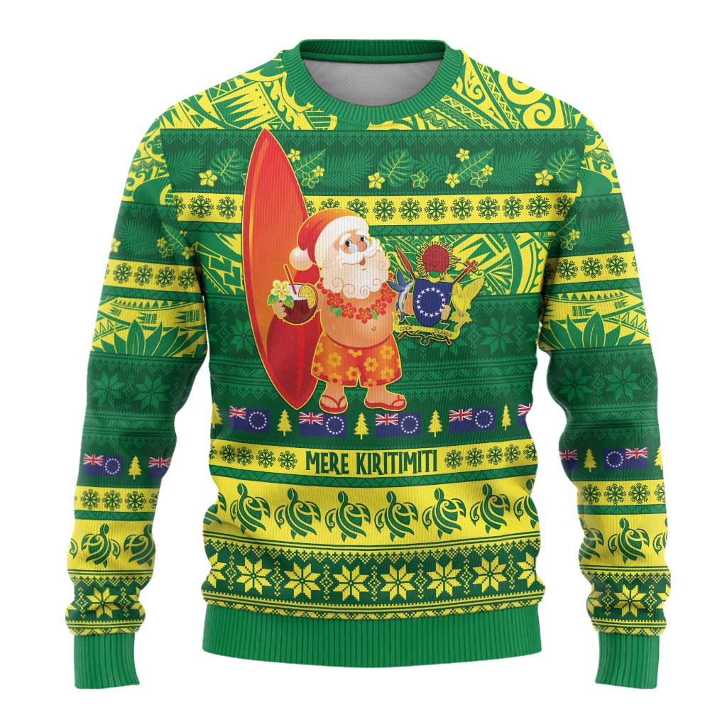 Cook Islands Christmas Ugly Christmas Sweater Surfing Santa Mere Kiritimiti LT14 - Polynesian Pride