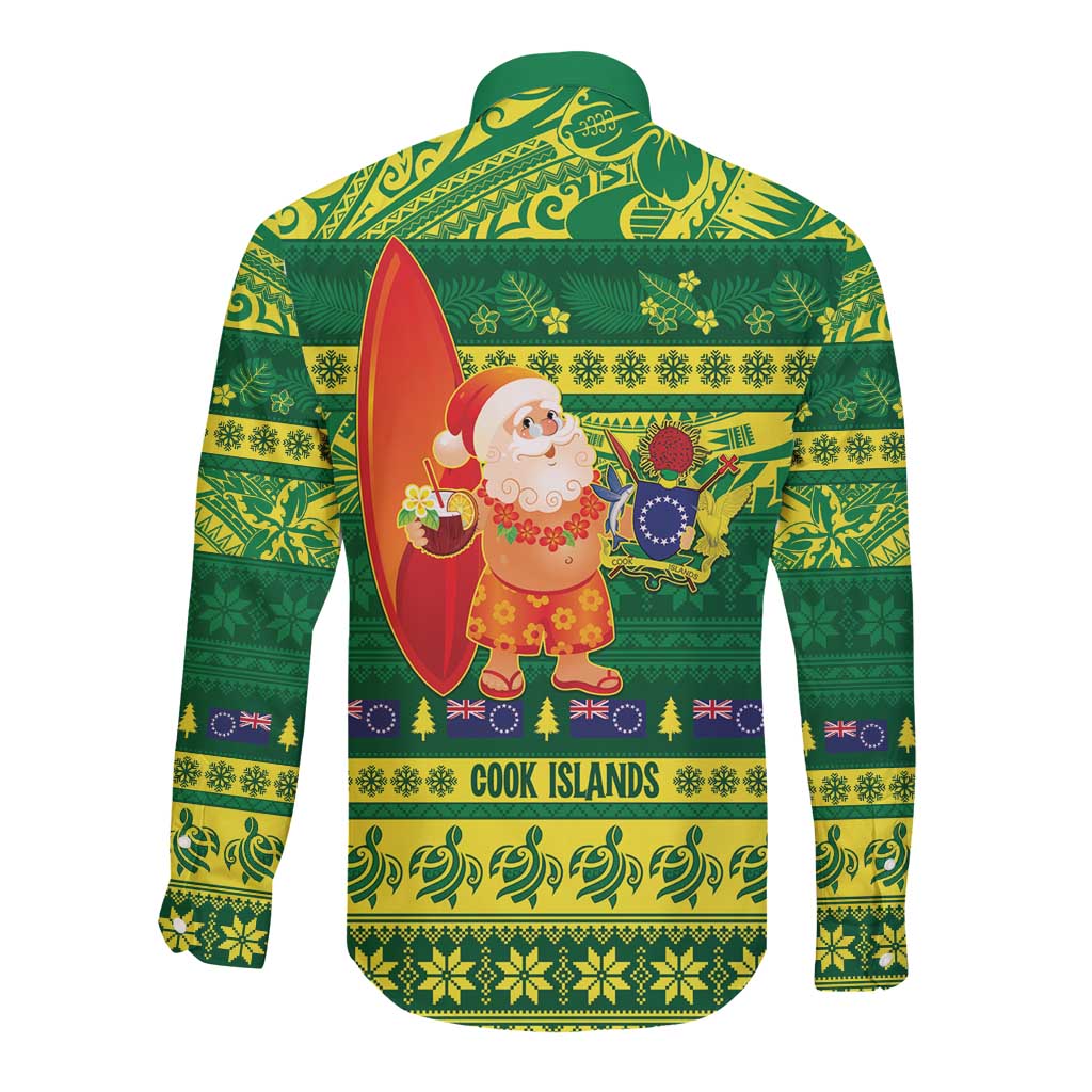 Cook Islands Christmas Long Sleeve Button Shirt Surfing Santa Mere Kiritimiti LT14 - Polynesian Pride