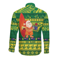Cook Islands Christmas Long Sleeve Button Shirt Surfing Santa Mere Kiritimiti LT14 - Polynesian Pride