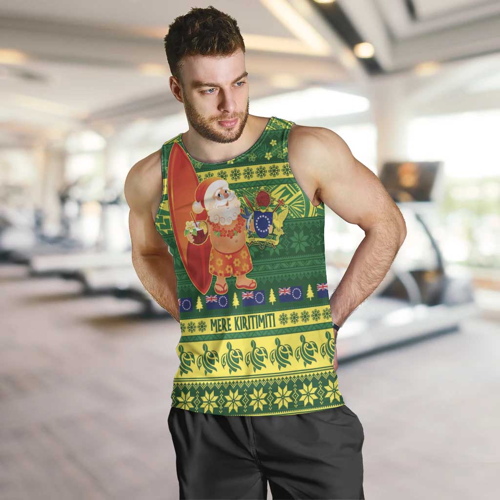 Cook Islands Christmas Men Tank Top Surfing Santa Mere Kiritimiti LT14 Green - Polynesian Pride