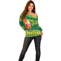 Cook Islands Christmas Off Shoulder Sweater Surfing Santa Mere Kiritimiti LT14 - Polynesian Pride