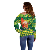 Cook Islands Christmas Off Shoulder Sweater Surfing Santa Mere Kiritimiti LT14 - Polynesian Pride