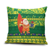 Cook Islands Christmas Pillow Cover Surfing Santa Mere Kiritimiti LT14 Green - Polynesian Pride