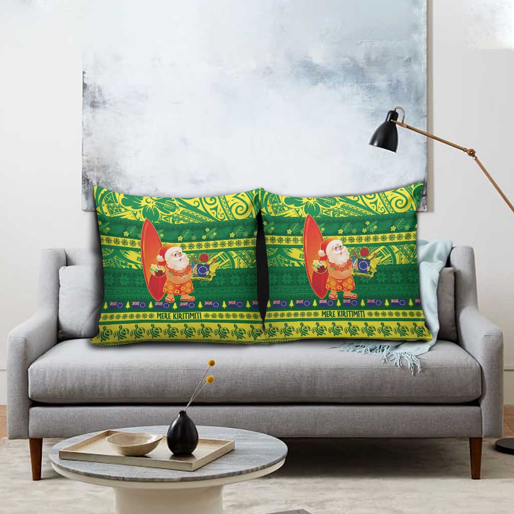 Cook Islands Christmas Pillow Cover Surfing Santa Mere Kiritimiti LT14 - Polynesian Pride