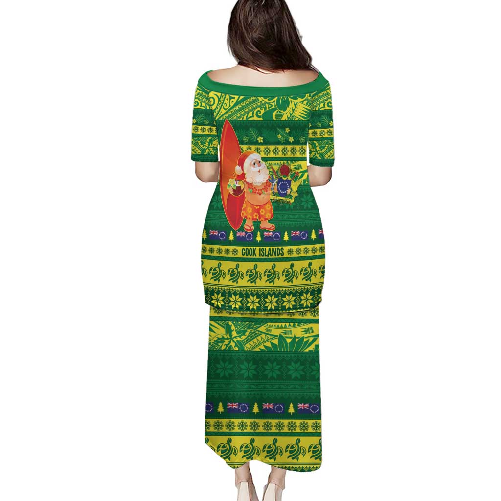 Cook Islands Christmas Puletasi Surfing Santa Mere Kiritimiti LT14 - Polynesian Pride