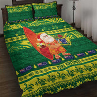 Cook Islands Christmas Quilt Bed Set Surfing Santa Mere Kiritimiti LT14 Green - Polynesian Pride