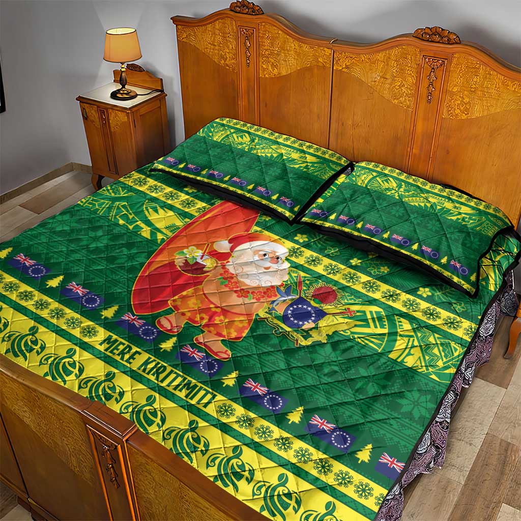 Cook Islands Christmas Quilt Bed Set Surfing Santa Mere Kiritimiti LT14 - Polynesian Pride