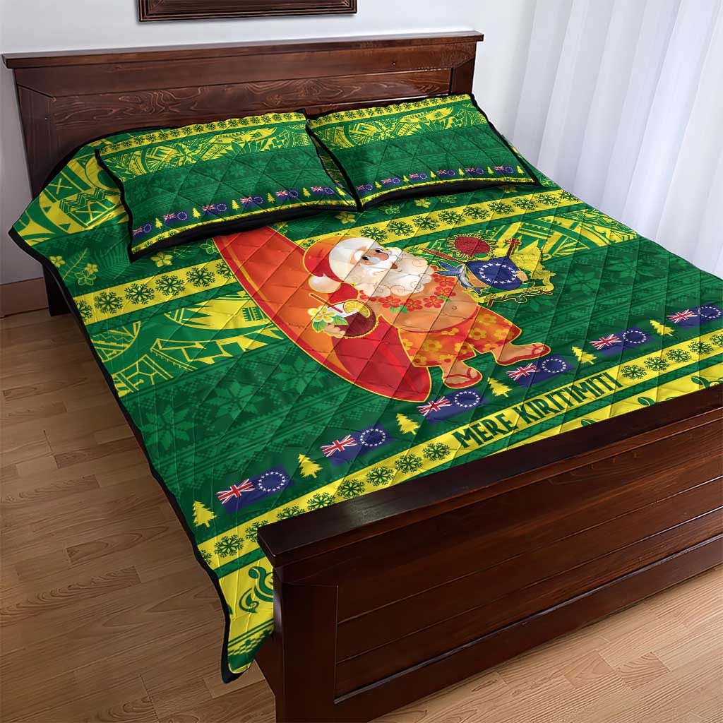 Cook Islands Christmas Quilt Bed Set Surfing Santa Mere Kiritimiti LT14 - Polynesian Pride