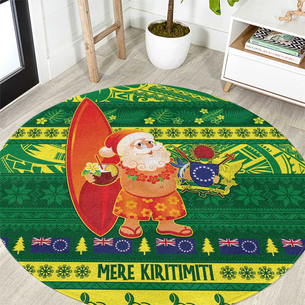 Cook Islands Christmas Round Carpet Surfing Santa Mere Kiritimiti LT14 Green - Polynesian Pride