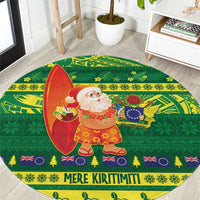 Cook Islands Christmas Round Carpet Surfing Santa Mere Kiritimiti LT14 Green - Polynesian Pride