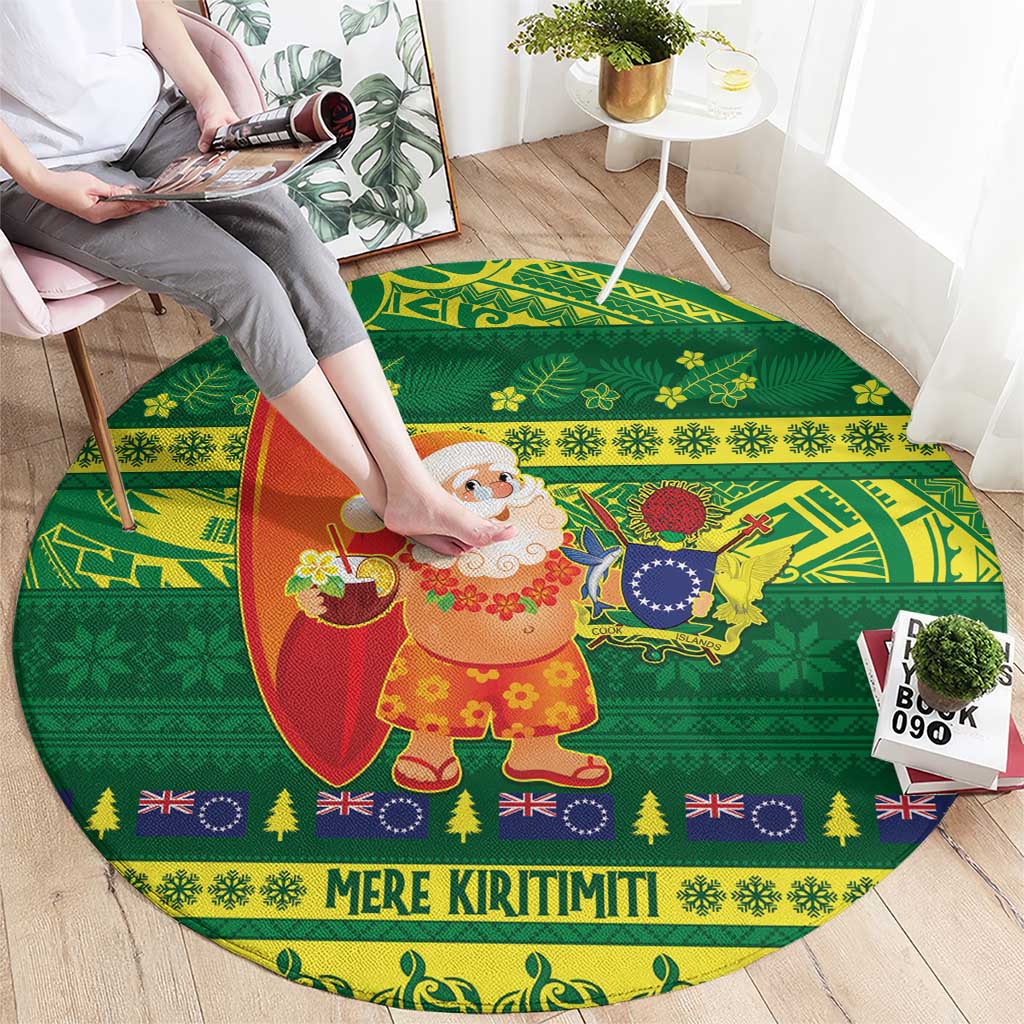 Cook Islands Christmas Round Carpet Surfing Santa Mere Kiritimiti LT14 - Polynesian Pride