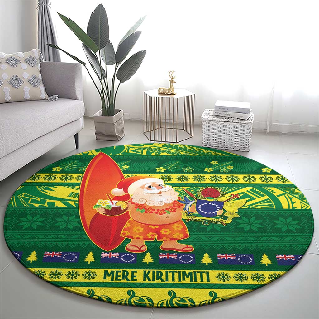 Cook Islands Christmas Round Carpet Surfing Santa Mere Kiritimiti LT14 - Polynesian Pride
