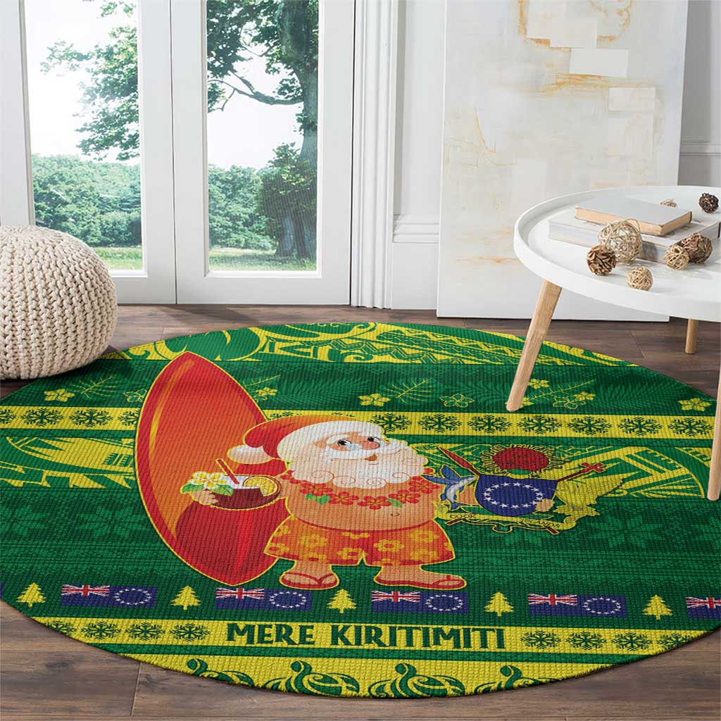 Cook Islands Christmas Round Carpet Surfing Santa Mere Kiritimiti LT14 - Polynesian Pride