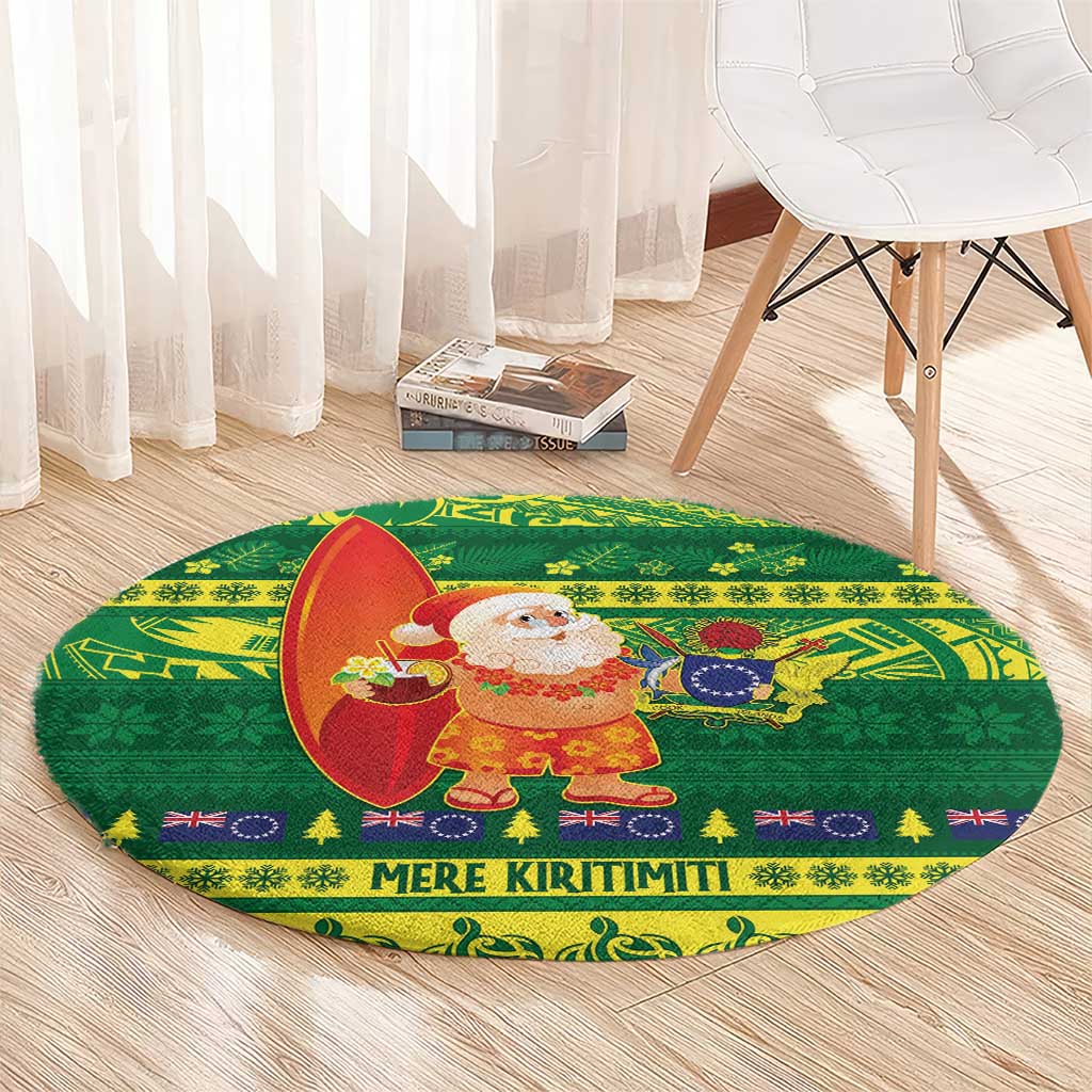 Cook Islands Christmas Round Carpet Surfing Santa Mere Kiritimiti LT14 - Polynesian Pride