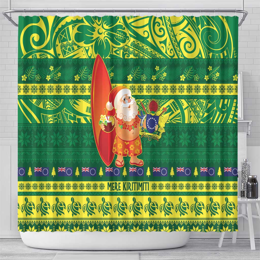 Cook Islands Christmas Shower Curtain Surfing Santa Mere Kiritimiti LT14 - Polynesian Pride
