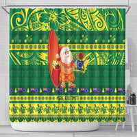 Cook Islands Christmas Shower Curtain Surfing Santa Mere Kiritimiti LT14 - Polynesian Pride