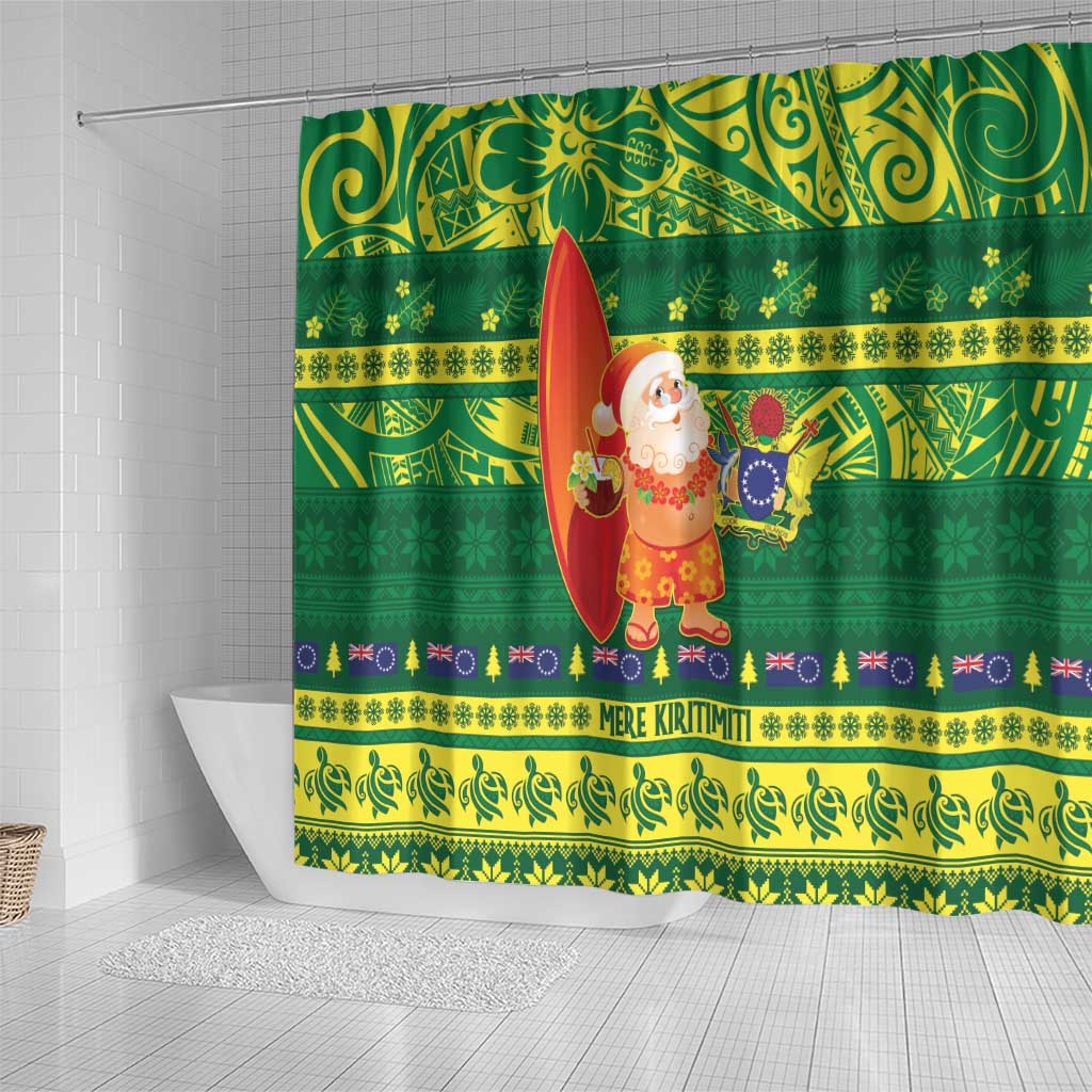Cook Islands Christmas Shower Curtain Surfing Santa Mere Kiritimiti LT14 - Polynesian Pride