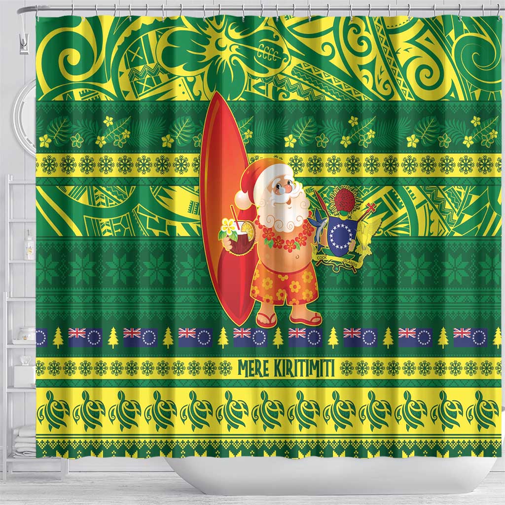Cook Islands Christmas Shower Curtain Surfing Santa Mere Kiritimiti LT14 - Polynesian Pride