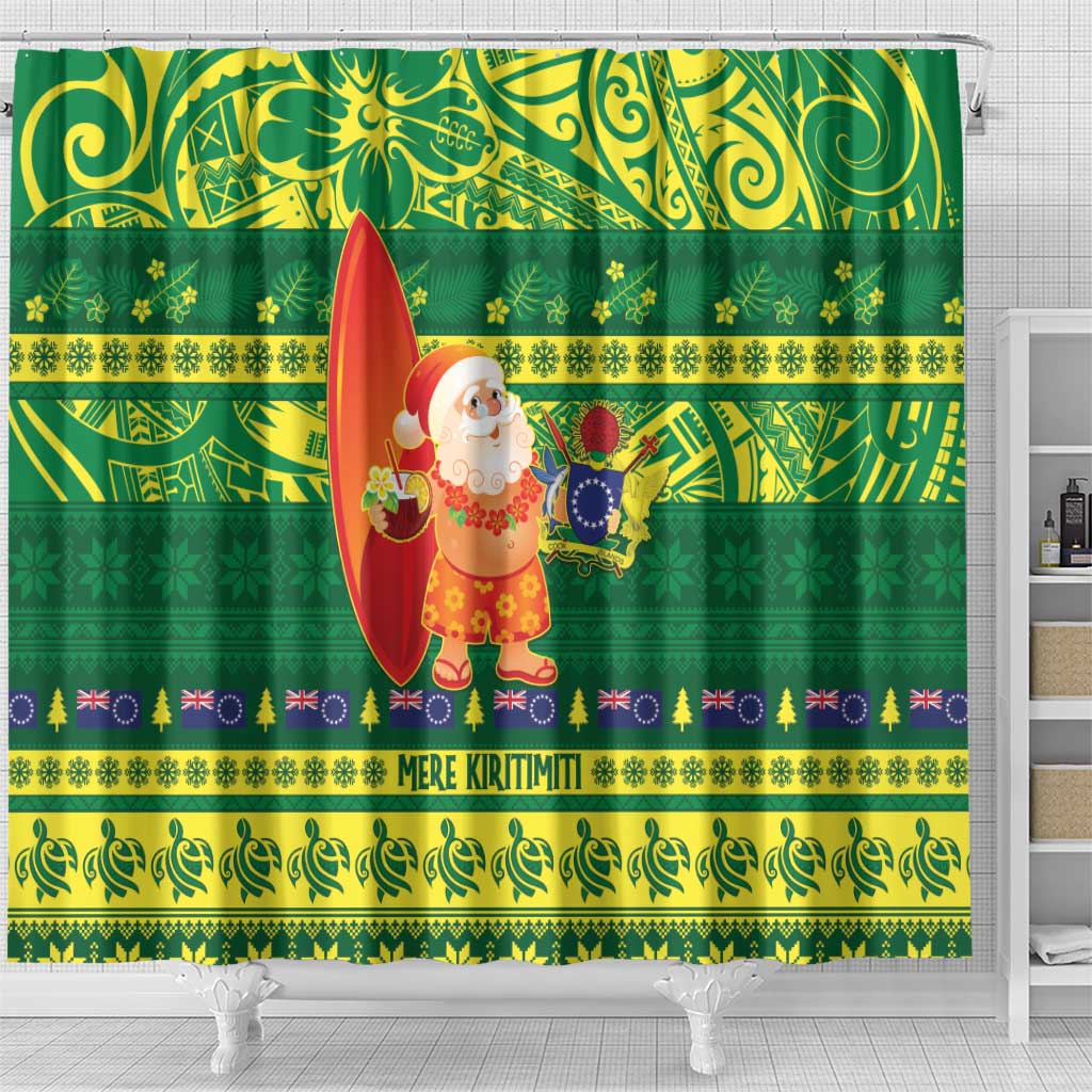 Cook Islands Christmas Shower Curtain Surfing Santa Mere Kiritimiti LT14 - Polynesian Pride