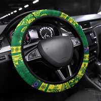 Cook Islands Christmas Steering Wheel Cover Surfing Santa Mere Kiritimiti LT14 Universal Fit Green - Polynesian Pride