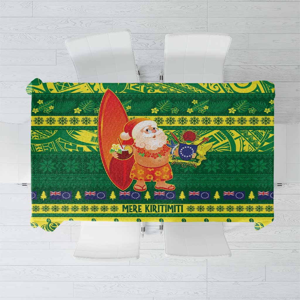 Cook Islands Christmas Tablecloth Surfing Santa Mere Kiritimiti LT14 Green - Polynesian Pride