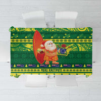 Cook Islands Christmas Tablecloth Surfing Santa Mere Kiritimiti LT14 Green - Polynesian Pride