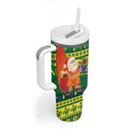 Cook Islands Christmas Tumbler With Handle Surfing Santa Mere Kiritimiti LT14 - Polynesian Pride