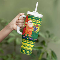Cook Islands Christmas Tumbler With Handle Surfing Santa Mere Kiritimiti LT14 - Polynesian Pride
