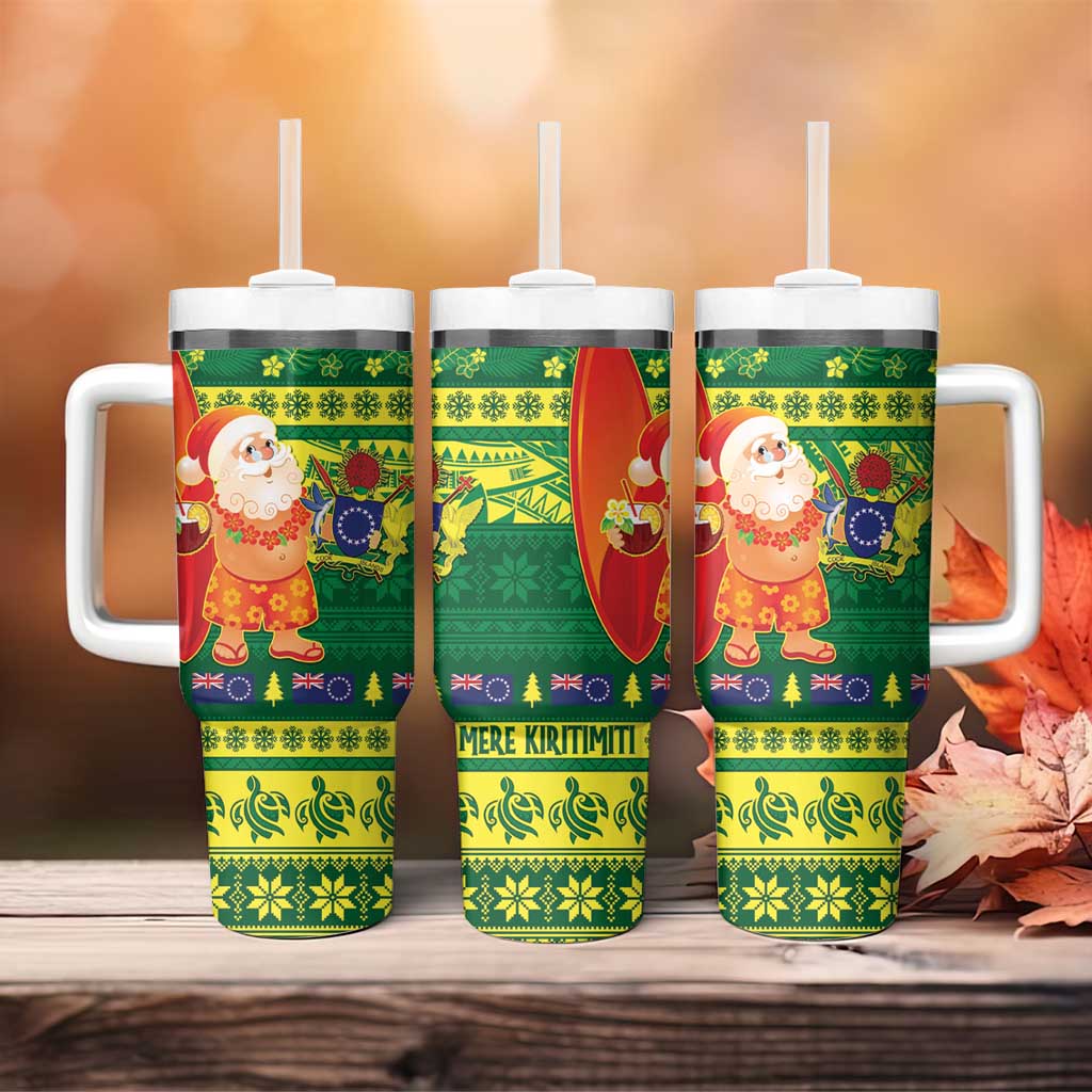 Cook Islands Christmas Tumbler With Handle Surfing Santa Mere Kiritimiti LT14 - Polynesian Pride