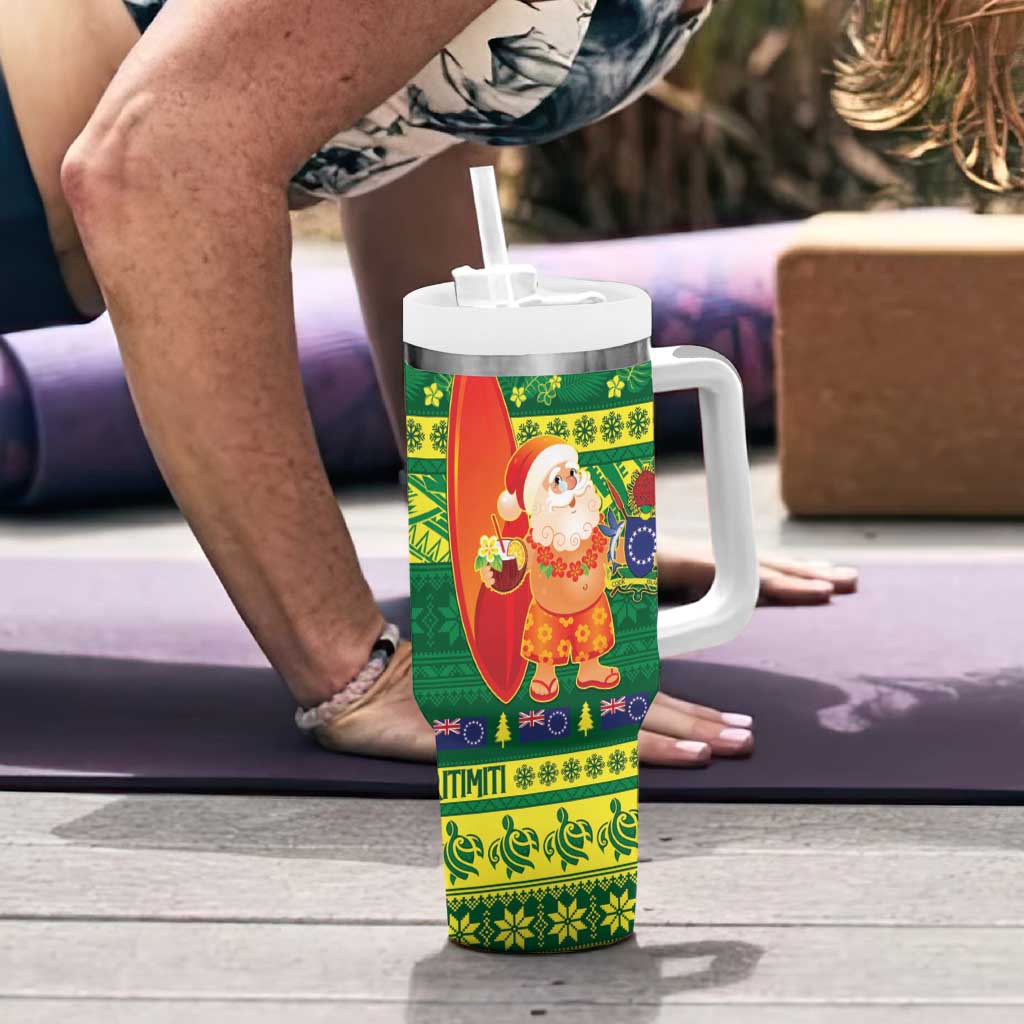 Cook Islands Christmas Tumbler With Handle Surfing Santa Mere Kiritimiti LT14 - Polynesian Pride