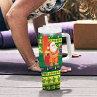 Cook Islands Christmas Tumbler With Handle Surfing Santa Mere Kiritimiti LT14 - Polynesian Pride