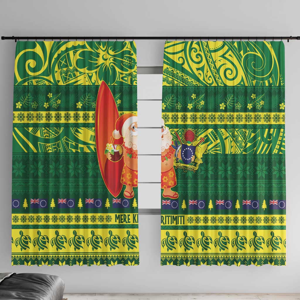 Cook Islands Christmas Window Curtain Surfing Santa Mere Kiritimiti LT14 With Hooks Green - Polynesian Pride