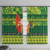 Cook Islands Christmas Window Curtain Surfing Santa Mere Kiritimiti LT14 With Hooks Green - Polynesian Pride
