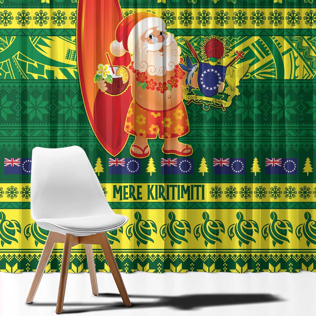 Cook Islands Christmas Window Curtain Surfing Santa Mere Kiritimiti LT14 - Polynesian Pride