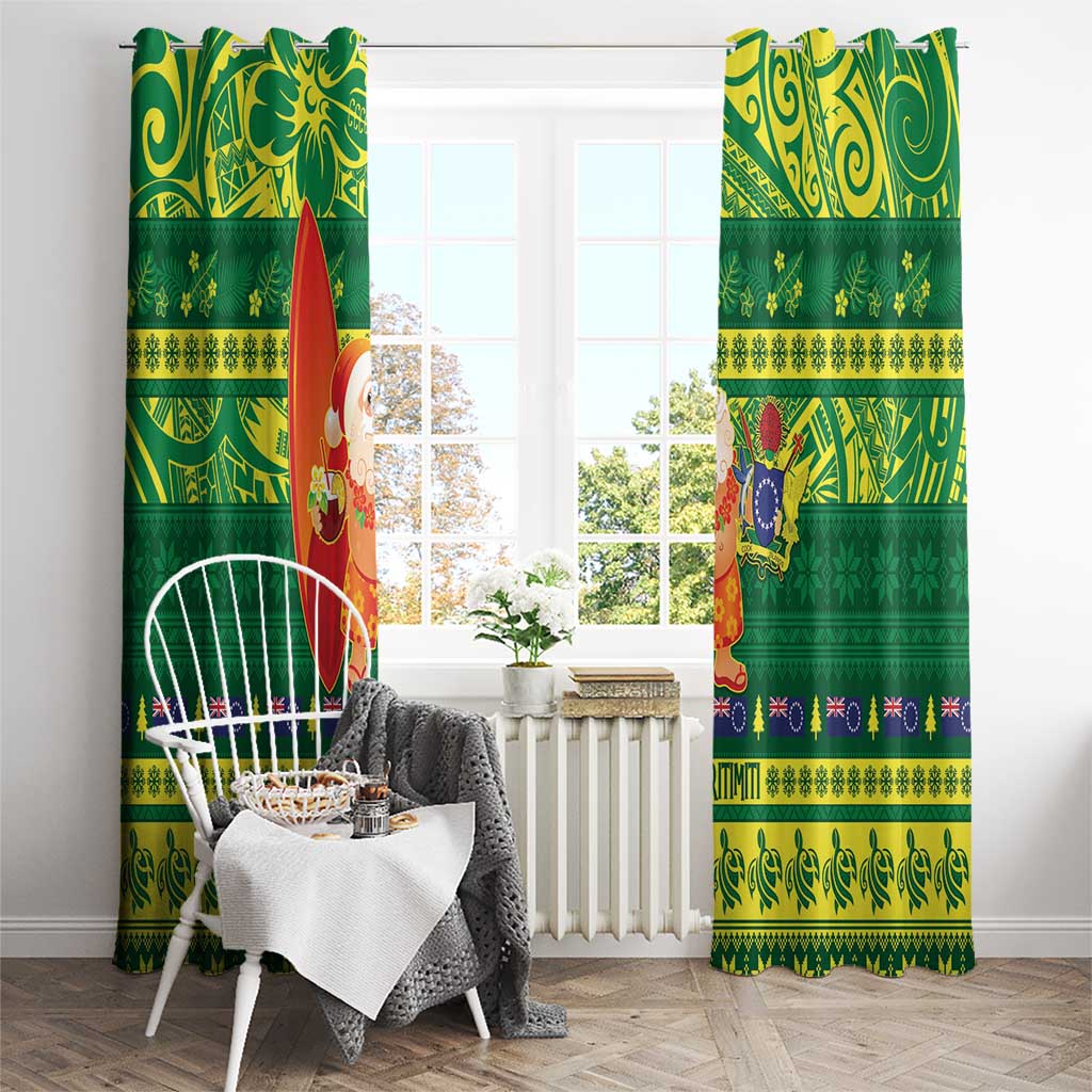 Cook Islands Christmas Window Curtain Surfing Santa Mere Kiritimiti LT14 - Polynesian Pride