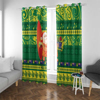 Cook Islands Christmas Window Curtain Surfing Santa Mere Kiritimiti LT14 With Grommets Green - Polynesian Pride