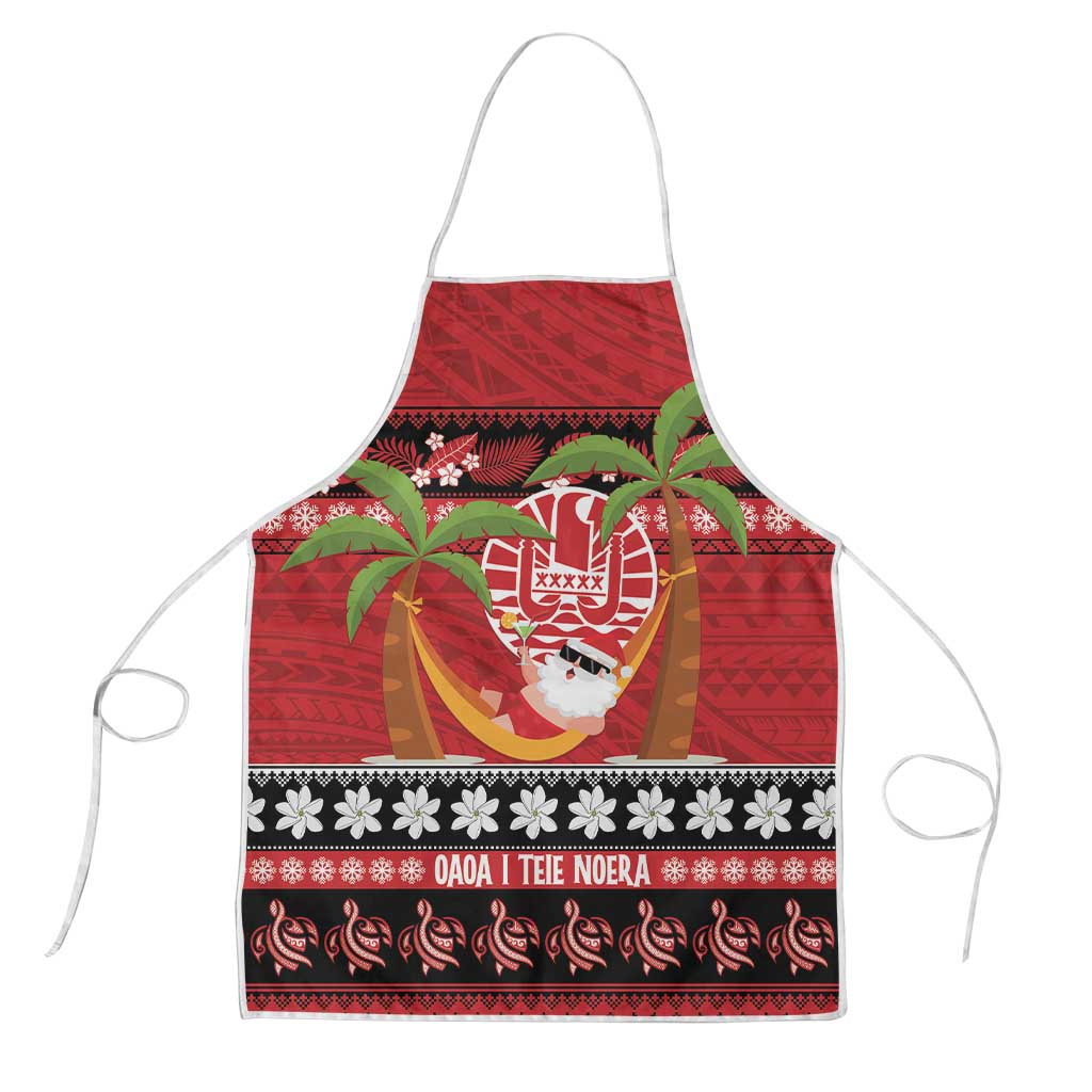 French Polynesia Christmas Apron Tiare Chilling Santa Oaoa I teie Noera LT14 Red - Polynesian Pride